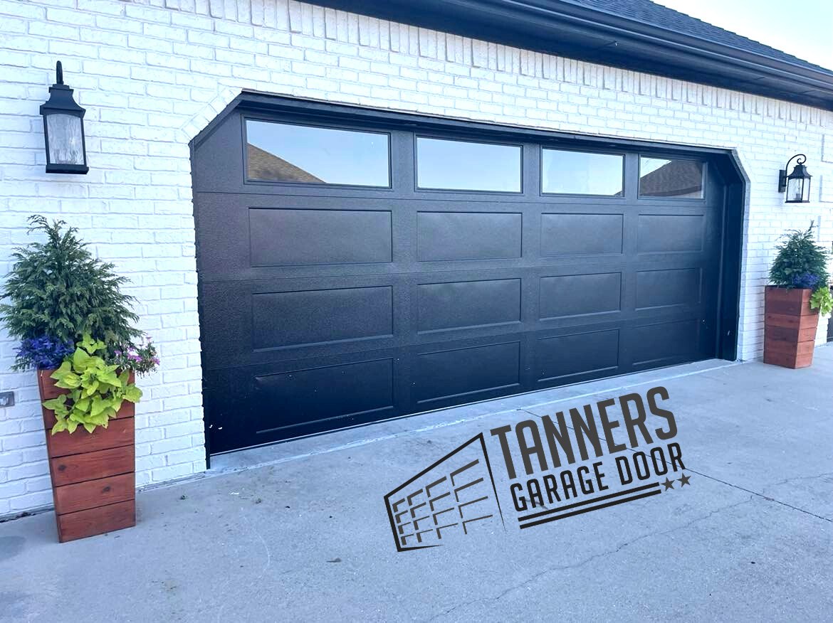 Black Recessed Long Panel Garage Door with Windows